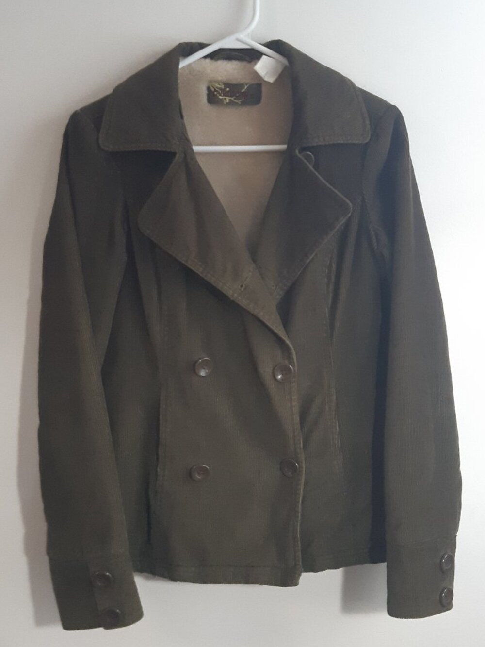 Billabong Vintage Y2K Olive Green Corduroy Sherpa Peacoat Jacket Stylish